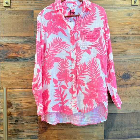 Felicitié 100% Cotton Gauze Palm Print Pink Blouse - Picture 3 of 7